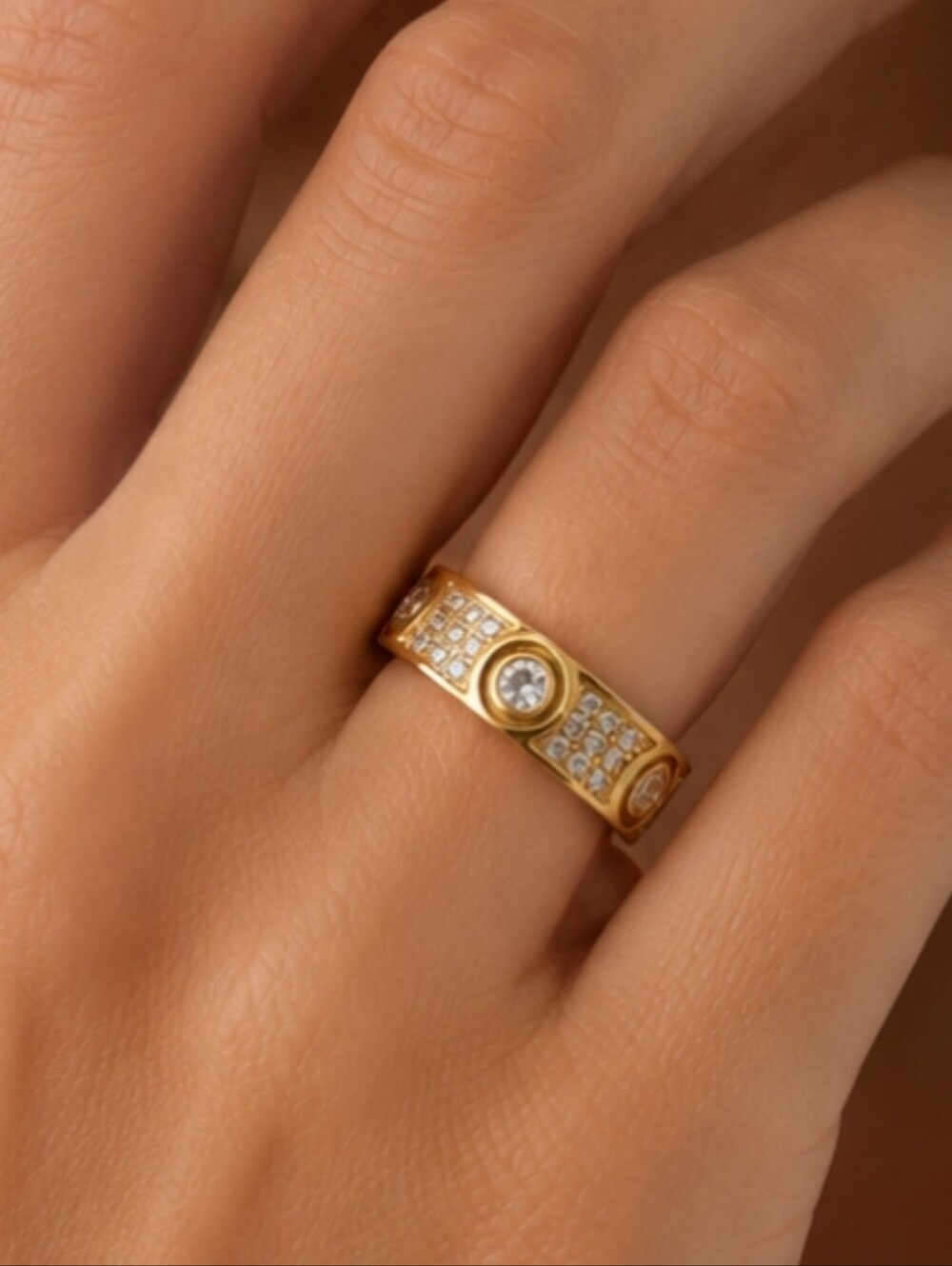 Gold Pave Circle Accent Band Ring - Women Jewelry